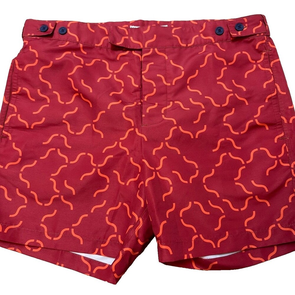 Frescobol Carioca Swim Trunks Luxury Patterned Board Short Brick Red Size 30 NWT